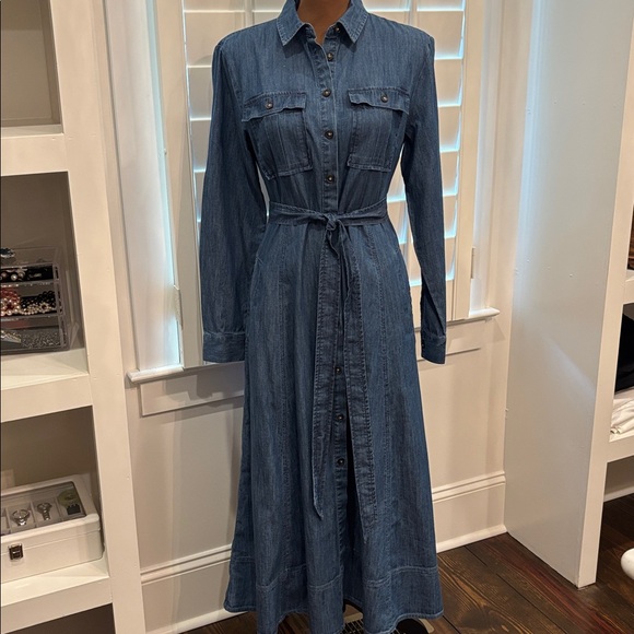 LOFT chambray belted midi pocket shirt dress - Picture 3 of 8